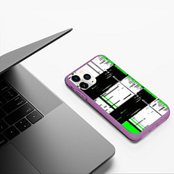 Чехол iPhone 11 Pro матовый Зелёные и чёрные полосы на белом фоне, цвет: 3D-фиолетовый — фото 2