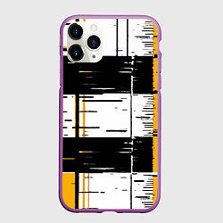 Чехол iPhone 11 Pro матовый Жёлтые и чёрные полосы на белом фоне, цвет: 3D-фиолетовый