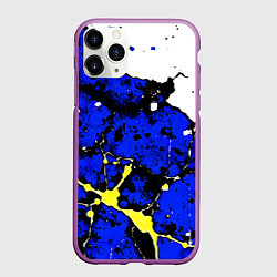 Чехол iPhone 11 Pro матовый Сине-жёлтая абстракция на белом фоне, цвет: 3D-фиолетовый