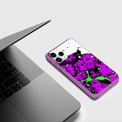Чехол iPhone 11 Pro матовый Зелёно-розовая абстракция на белом фоне, цвет: 3D-фиолетовый — фото 2