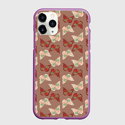 Чехол iPhone 11 Pro матовый Бабочки зелено-бежевые, цвет: 3D-фиолетовый
