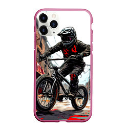 Чехол iPhone 11 Pro матовый BMX трюки в городе, цвет: 3D-малиновый