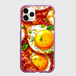 Чехол iPhone 11 Pro матовый Яичница с беконом, цвет: 3D-фиолетовый