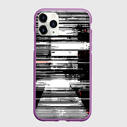 Чехол iPhone 11 Pro матовый Горизонтальные чёрные линии на бело-красном фоне, цвет: 3D-фиолетовый