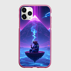 Чехол iPhone 11 Pro матовый Капибара в лодке, цвет: 3D-малиновый