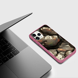 Чехол iPhone 11 Pro матовый Жидкая субстанция светло-коричневая, цвет: 3D-малиновый — фото 2