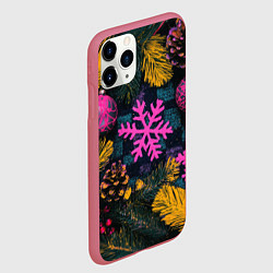 Чехол iPhone 11 Pro матовый Новый год и краски, цвет: 3D-малиновый — фото 2