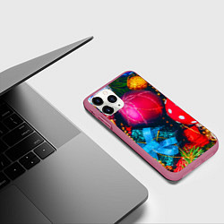 Чехол iPhone 11 Pro матовый Новогодние ёлочные игрушки, цвет: 3D-малиновый — фото 2