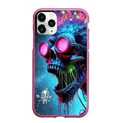 Чехол iPhone 11 Pro матовый Metallica - crazy skeleton with headphones, цвет: 3D-малиновый