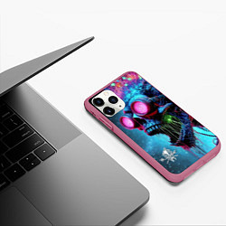 Чехол iPhone 11 Pro матовый Metallica - crazy skeleton with headphones, цвет: 3D-малиновый — фото 2