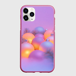 Чехол iPhone 11 Pro матовый Нежные новогодние шары, цвет: 3D-малиновый