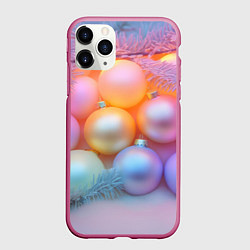 Чехол iPhone 11 Pro матовый Нежные новогодние шарики, цвет: 3D-малиновый