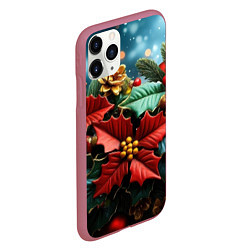 Чехол iPhone 11 Pro матовый Новогодние цветы и шишки, цвет: 3D-малиновый — фото 2