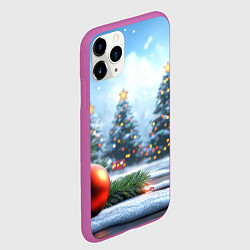 Чехол iPhone 11 Pro матовый Новогодние елки и шар, цвет: 3D-фиолетовый — фото 2