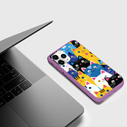 Чехол iPhone 11 Pro матовый Много цветных котиков, цвет: 3D-фиолетовый — фото 2