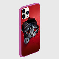 Чехол iPhone 11 Pro матовый Выглядывающий котик, цвет: 3D-фиолетовый — фото 2