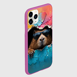 Чехол iPhone 11 Pro матовый Капибара в стене, цвет: 3D-фиолетовый — фото 2