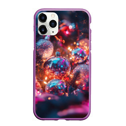 Чехол iPhone 11 Pro матовый Новогодние шары и фиолетовые блески, цвет: 3D-фиолетовый