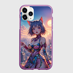 Чехол iPhone 11 Pro матовый Аниме в фантастическом городе, цвет: 3D-фиолетовый