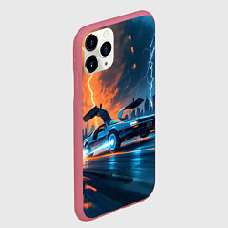 Чехол iPhone 11 Pro матовый Автомобиль и ночные молнии, цвет: 3D-малиновый — фото 2
