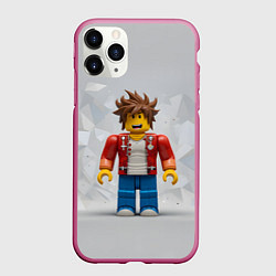 Чехол iPhone 11 Pro матовый Роблокс на сером фоне, цвет: 3D-малиновый