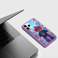 Чехол iPhone 11 Pro матовый Роблокс с розовыми волосами, цвет: 3D-фиолетовый — фото 2