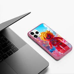 Чехол iPhone 11 Pro матовый Роблокс с желтыми волосами, цвет: 3D-малиновый — фото 2