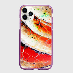 Чехол iPhone 11 Pro матовый Красно-белая волнистая абстракция, цвет: 3D-фиолетовый