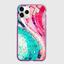 Чехол iPhone 11 Pro матовый Волнистые розово-голубые плитки, цвет: 3D-фиолетовый