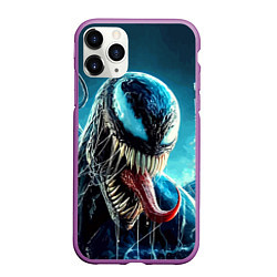 Чехол iPhone 11 Pro матовый Venom in metropolis - ai art neon fantasy, цвет: 3D-фиолетовый