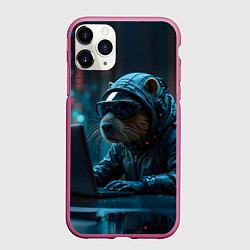 Чехол iPhone 11 Pro матовый Капибара айтишник, цвет: 3D-малиновый
