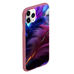 Чехол iPhone 11 Pro матовый Перья неоновой птицы, цвет: 3D-малиновый — фото 2