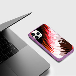 Чехол iPhone 11 Pro матовый Красно-белая абстракция на чёрном фоне, цвет: 3D-фиолетовый — фото 2