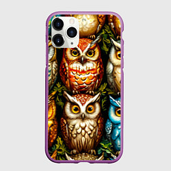 Чехол iPhone 11 Pro матовый Много сов, цвет: 3D-фиолетовый