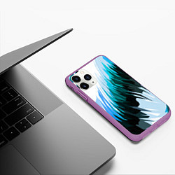 Чехол iPhone 11 Pro матовый Чёрно-синие острые полосы на белом фоне, цвет: 3D-фиолетовый — фото 2