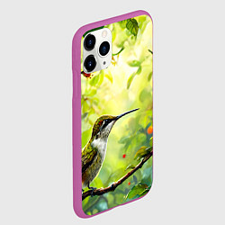 Чехол iPhone 11 Pro матовый Колибри в цветах, цвет: 3D-фиолетовый — фото 2