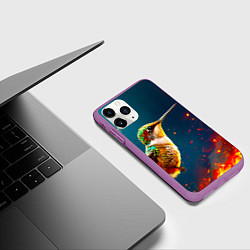 Чехол iPhone 11 Pro матовый Колибри в огне, цвет: 3D-фиолетовый — фото 2