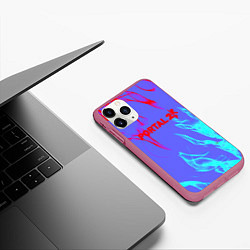 Чехол iPhone 11 Pro матовый Portal 2 neon flame steel, цвет: 3D-малиновый — фото 2