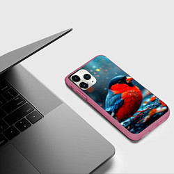 Чехол iPhone 11 Pro матовый Обыкновенный снегирь, цвет: 3D-малиновый — фото 2