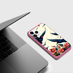 Чехол iPhone 11 Pro матовый Стая ласточек, цвет: 3D-малиновый — фото 2