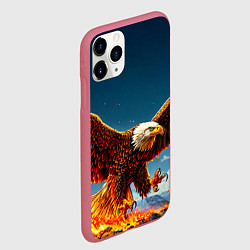 Чехол iPhone 11 Pro матовый Парящий над огнем орел, цвет: 3D-малиновый — фото 2