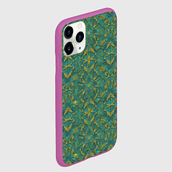 Чехол iPhone 11 Pro матовый Зеленый орнамент с желтым, цвет: 3D-фиолетовый — фото 2