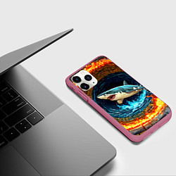 Чехол iPhone 11 Pro матовый Акула в огненом колодце, цвет: 3D-малиновый — фото 2