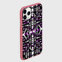 Чехол iPhone 11 Pro матовый Чёрно-фиолетовые диагональные полосы на белом фоне, цвет: 3D-малиновый — фото 2