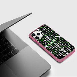 Чехол iPhone 11 Pro матовый Чёрно-зелёный диагональные полосы на белом фоне, цвет: 3D-малиновый — фото 2