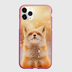 Чехол iPhone 11 Pro матовый Рыжая довольная лисица, цвет: 3D-малиновый
