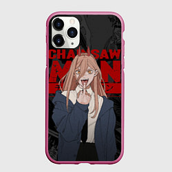 Чехол iPhone 11 Pro матовый Chainsaw man - Power fuck, цвет: 3D-малиновый