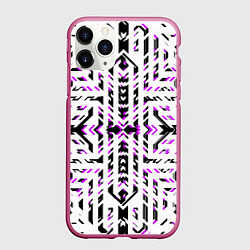 Чехол iPhone 11 Pro матовый Чёрно-фиолетовые диагональные полосы на белом фоне, цвет: 3D-малиновый
