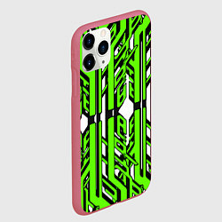 Чехол iPhone 11 Pro матовый Чёрно-зелёные техно полосы на белом фоне, цвет: 3D-малиновый — фото 2