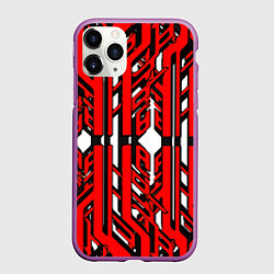 Чехол iPhone 11 Pro матовый Чёрно-красные техно полосы на белом фоне, цвет: 3D-фиолетовый